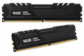 Barrette de mémoire noire DDR4 16 Go 3200 MHz avec dissipateur thermique métallique et design moderne angulaire.