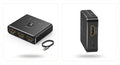 Hub multiprise HDMI noir en métal avec 3 ports HDMI d'entrée, 1 port de sortie, bouton de sélection manuel compact et design épuré.