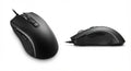 Souris de jeu haute précision noire filaire en plastique avec texture grip latérale et boutons DPI réglables sur le dessus.