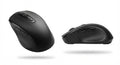 Souris optique sans fil noire ergonomique pour droitier, finition mate avec boutons latéraux et molette de défilement.