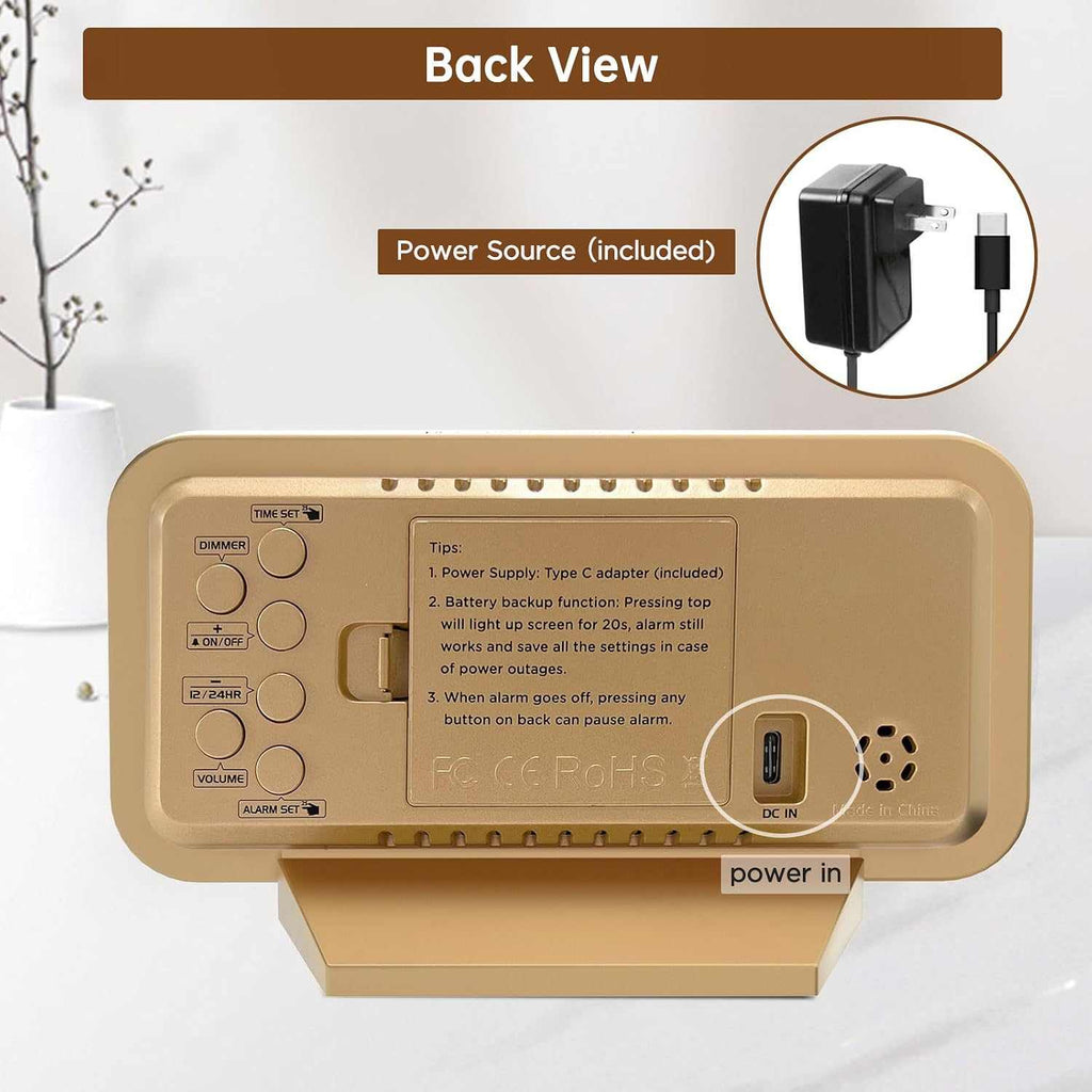 Slim Digital Mirror Alarm Clock, Large Display with 6-Level Dimmer