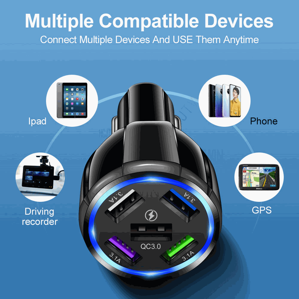 15W Quick Charge 5USB QC3.0 Car Charger