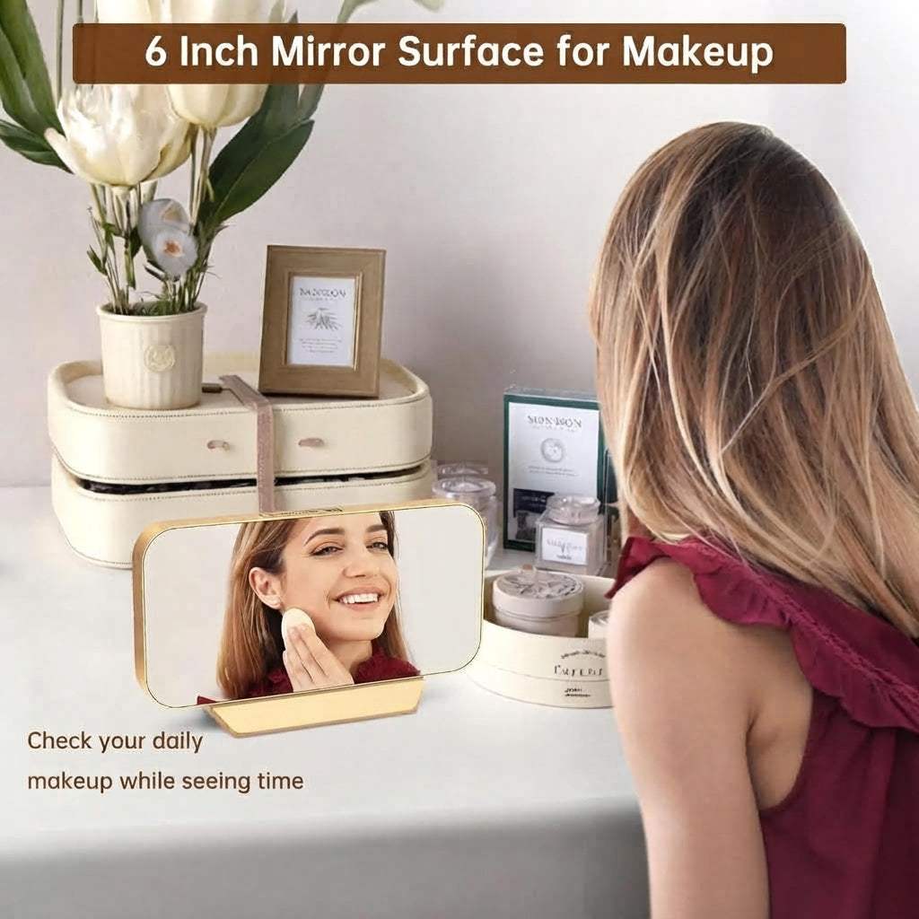 Slim Digital Mirror Alarm Clock, Large Display with 6-Level Dimmer