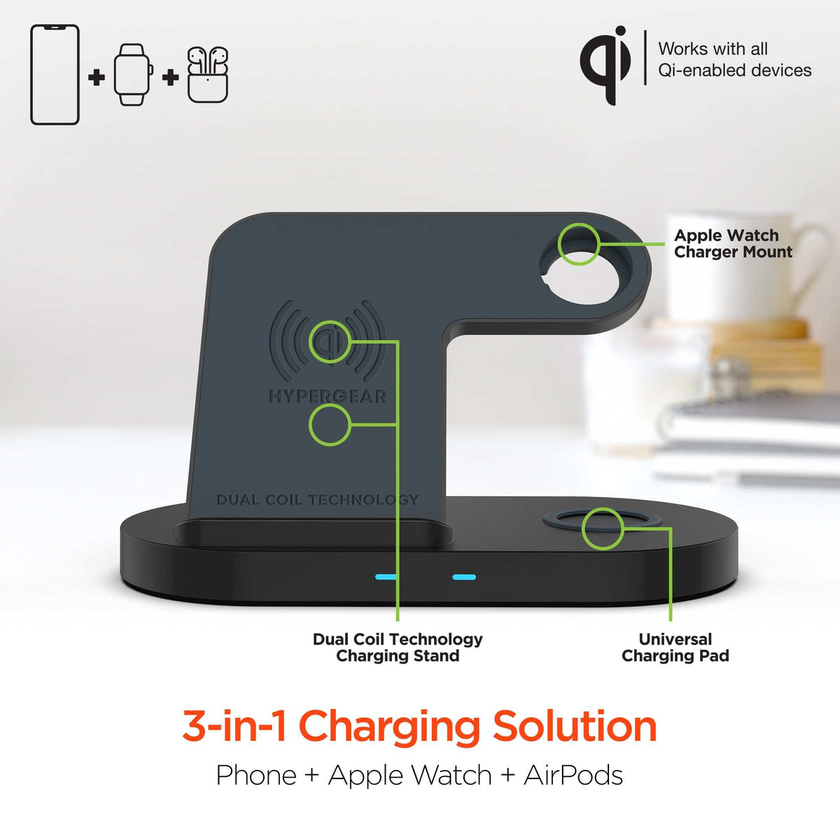 HyperGear 3-in-1 Wireless Charging Dock