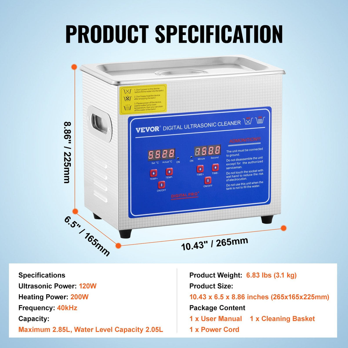VEVOR Ultrasonic Cleaner with Digital Timer & Heater, Professional