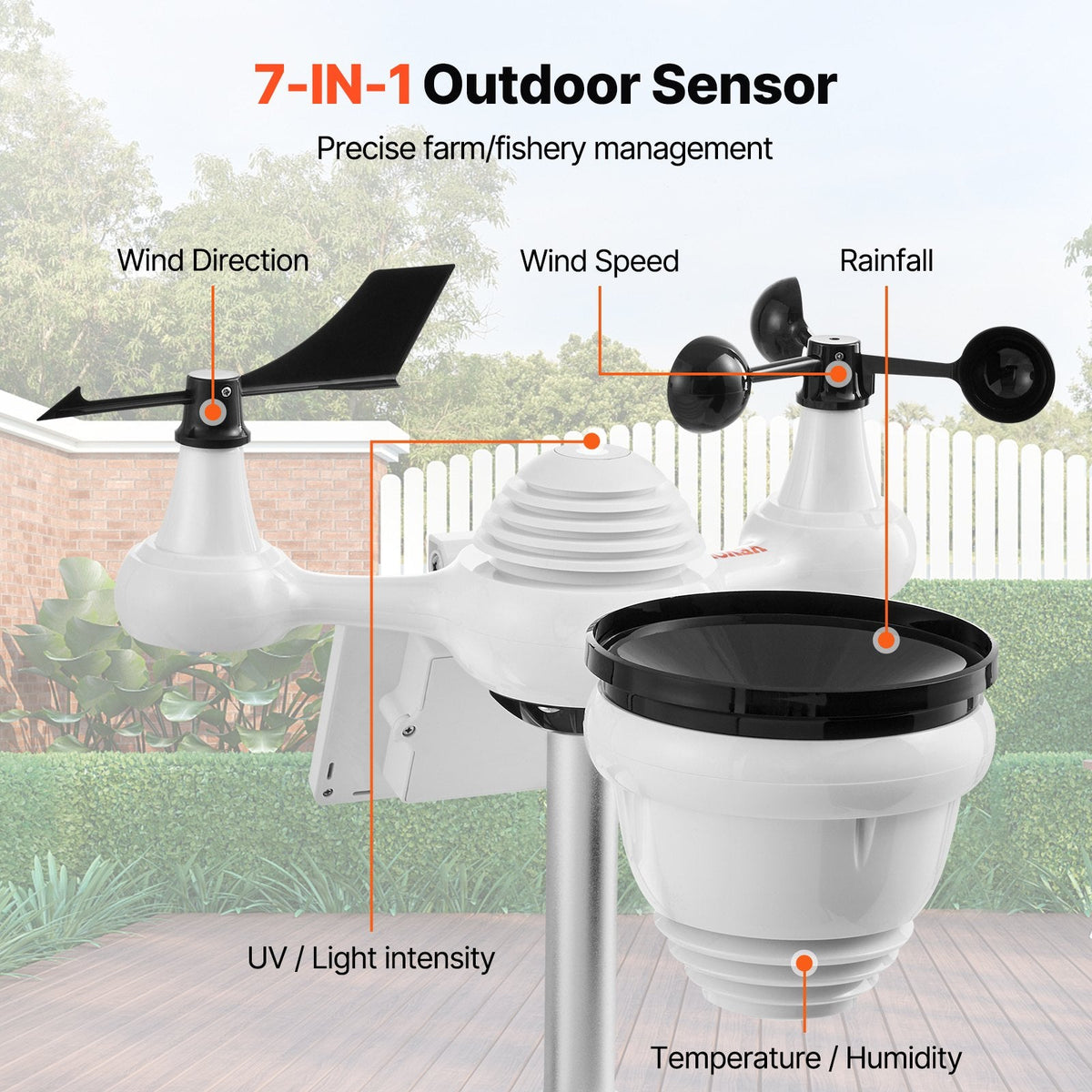 VEVOR 7-in-1 Wi-Fi Weather Station 186mm (7 in) TFT Display Wireless