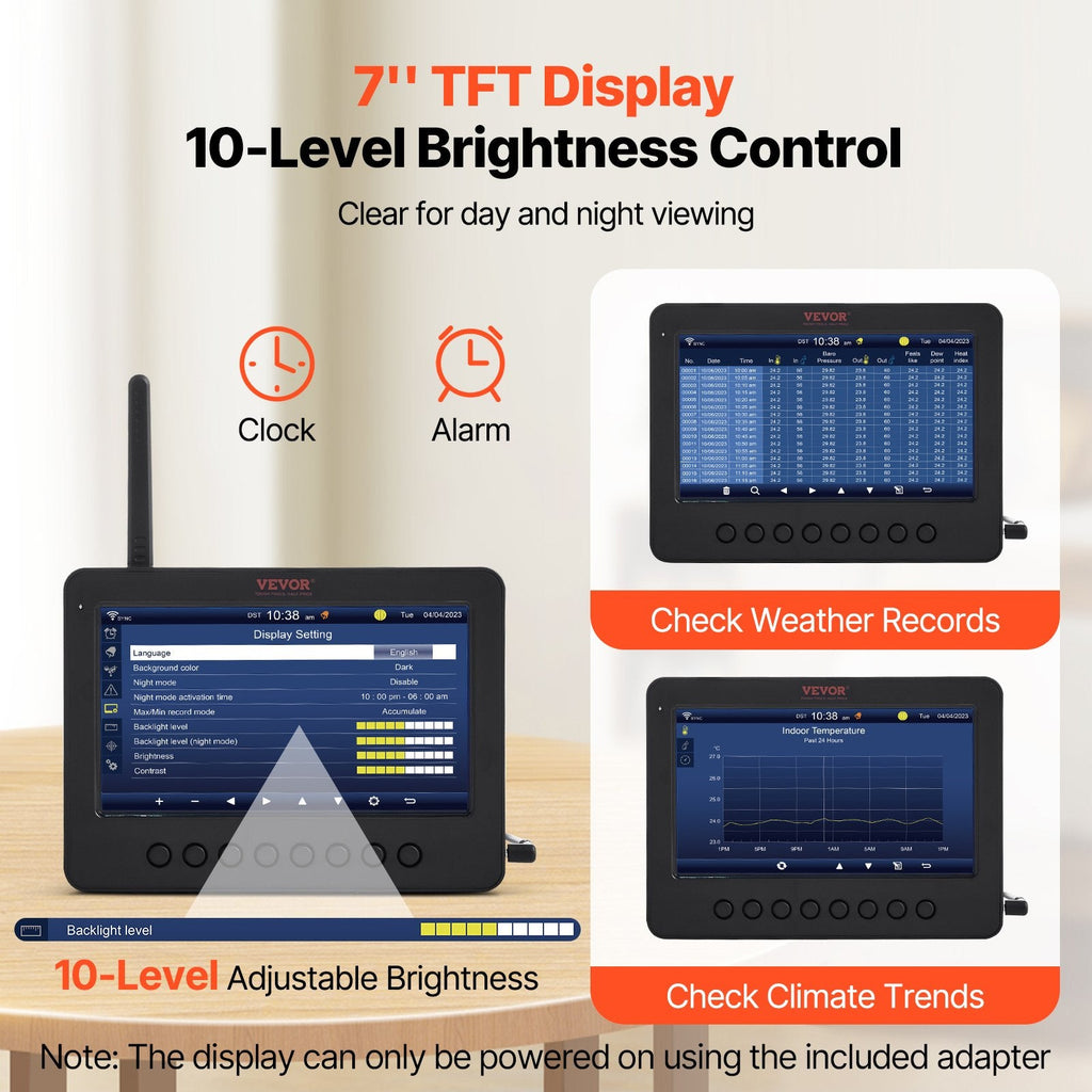 VEVOR 7-in-1 Wi-Fi Weather Station 186mm (7 in) TFT Display Wireless