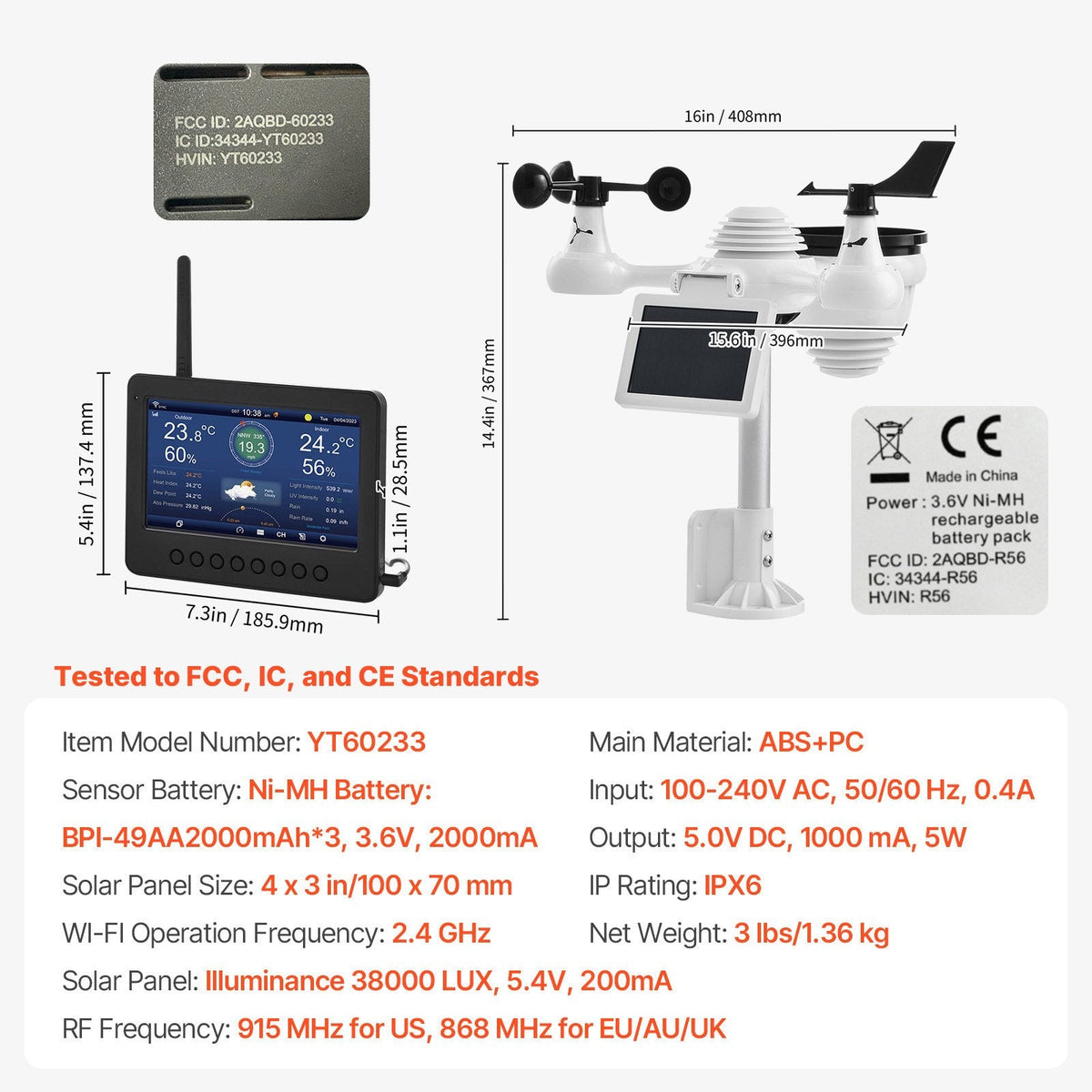 VEVOR 7-in-1 Wi-Fi Weather Station 186mm (7 in) TFT Display Wireless